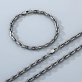 Detalle de conjunto de collar y pulsera de cadena de acero inoxidable 18k vintage - Pulsera 21cm / Negro Mate