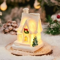 Lighted Christmas snow house miniature with tree and festive decorations for tabletop - Snow House F