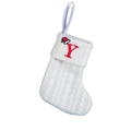 White cable knit Christmas stocking with embroidered red letter Y and Santa hat decoration - White-Letter Y