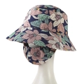 Floral Sonnenhut mit breiter Krempe und Gesichtsmaske für UV-Schutz im Freien - L (58-60cm) / Marineblau