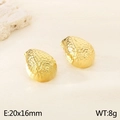 Golden teardrop stainless steel earrings with hammer texture and 20x16mm dimensions - Style F-Teardrop Hammered (KE113899-KFC) / Gold