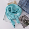 Flat lay of light blue pleated silk scarf with fashionable lifestyle accessories - Azure (YZL7001)