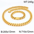 Ensemble chaîne cubaine en acier inoxydable doré avec collier et bracelet, détails de taille - Ensemble Couleur Or 12mm (KS141840-Z)