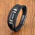 Pulsera vintage de cuero trenzado para hombre con piedra azul y cierre magnético - Estilo-1 (Piedra Azul) / 19cm