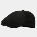 Dettaglio laterale di un cappello newsboy nero in pelle scamosciata stile retrò inglese - Regolabile / Nero
