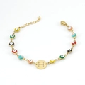 Golden stainless steel evil eye charm bracelet featuring an H letter pendant - Letter H