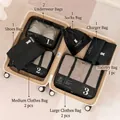 10-piece black travel organizer set with mesh bags packed in a beige suitcase - Black 10-Piece Set