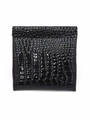 Mini black crocodile texture pouch with automatic metal spring closure for versatile storage - Black Crocodile Print