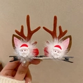 Christmas reindeer antler hair clips with pink ears and mini Santa Claus accents - 66# Christmas Antler Hair Clip Santa Claus