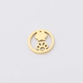 Detailed view of a golden hollow circle charm featuring two paw prints for DIY jewelry - Paw
