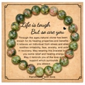 8mm natural green stone friendship bracelet with motivational handmade gift card - 8mm Beads With Card / Unakite