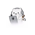 Enamel pin featuring a white cat at a computer with Go Away I'm Introverting text - Cat using Computer