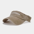 Washed canvas khaki sun visor hat for men and women featuring white letter embroidery - Adjustable / Khaki