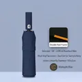 Midnight blue automatic umbrella with 24-rib windproof frame and UPF 50+ coating - [24-rib Double-rib Design + Reinforced Wind Resistance] 12k Fully Automatic Sun And Rain Umbrella Navy Blue. / Gift Box Not Included