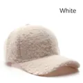 Plush off-white fleece baseball cap for winter with thick warm Sherpa wool texture - White