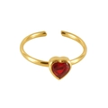 Adjustable golden stainless steel open ring with a vibrant red heart-shaped gemstone center - Adjustable Open / Red Heart