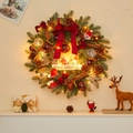 Ghirlanda natalizia luminosa con fiocco di velluto rosso e pigne naturali - Ghirlanda 40cm (Con Luce LED)