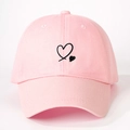 Pink cotton baseball cap featuring minimalist black heart embroidery for sun protection - One Size / Pink Black LOGO