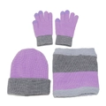 Conjunto de invierno de 3 piezas con gorro con pompón violeta gris, bufanda y guantes táctiles - Violeta Claro