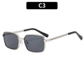 Retro square metal sunglasses with silver chain temples and dark gray lenses - Silver Frame Grey Lens