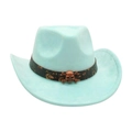 Light blue faux suede cowboy hat with vintage skull accessory and patterned band - Emerald Green