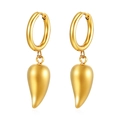 Minimalist 18K gold plated stainless steel hoop earrings with glossy teardrop pendants - Waterdrop (MS-260) / Gold