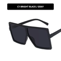 Retro oversized square sunglasses with bright black frame and dark gray lenses - Bright Black / Gray