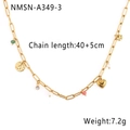 Gold layered stainless steel heart necklace with pearls and multi-color gems - Gold Multi-element Pendant Necklace (NMSN-A349-3)