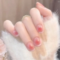 Unghie finte corte quadrate sfumate rosa con effetto glitter argento occhio di gatto - Tipo di Colla / Stile Cat Eye Blush Rosa (Y-328)