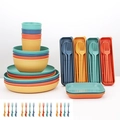 Eco-friendly wheat straw dinnerware set in multi-color pastel finish for camping - Mixed Colors 56pcs Set