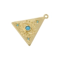Detailed close-up of 18K gold plated triangle pendant with turquoise evil eye beads - Triangle Evil Eye / Gold
