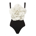 Black one-piece swimsuit featuring a large 3D white camellia flower and thin straps - S / Black One-Piece Swimsuit