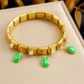 Detail of gold-plated square bracelet with green enamel avocado charm and clear crystals - Avocado Style (B1719)