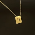 Minimalist 18K gold stainless steel necklace with square letter U pendant charm - Pendant Only / Letter U
