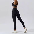 Completo yoga nero da donna con reggiseno sportivo e leggings a vita alta elastici - Nero premium-Completo leggings