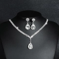 Silver bridal jewelry set with V-shaped necklace and teardrop crystal earrings - DTN14027280S-Silver Double Row Teardrop