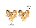Orecchini a cuore in acciaio inossidabile placcato oro 18K con perle da 1,93 cm - Orecchini a Bottone con Perla a Cuore / Oro