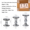 Set of 3 smoky grey glass roman pillar candle holders with box and padding - Set of 3 / Smoke