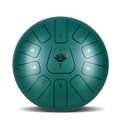 Green 8-note steel tongue drum with lotus Om symbol on white background - Stone Green - Ruyi (10 Inch 11 Notes)