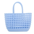 Light blue woven basket bag with hollow pattern for summer vacation and beach trips - Light Blue
