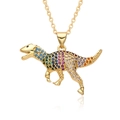 Detail of gold-plated T-Rex pendant with vibrant multi-color pavé zircon stones - Multicolor T-Rex
