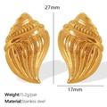 Golden shell-shaped stainless steel earrings measuring 27mm high and 17mm wide - No Rhinestone Spiral (EH673G)