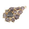Detailed macro view of grape-shaped gold pendant with faceted grey glass leaf stones - Type S-Grey