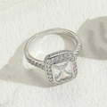 Elegante S925 sterling zilveren ring met rechthoekige zirkoon en dubbele halo-zetting - US6 / Vierkante Zirconia Stijl (JZ0229)