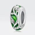 Elegant S925 sterling silver vine charm with green enamel leaf details for bracelets - Green Enamel Leaves (SCC2347)