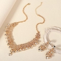 Luxurious gold-tone bridal necklace and earrings set with shimmering crystal rhinestones - Gold Jewelry Set