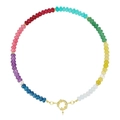 Bohemian rainbow natural stone beaded necklace with a golden spring clasp for women - Style 5 / 6mm