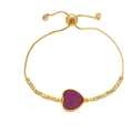 Adjustable gold bracelet featuring purple heart druzy stone and carven metal beads - Purple