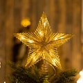 Luminous golden iron Christmas tree topper with LED lights and glittery metal wire finish - 25CM Gold Straight Line Glitter Star