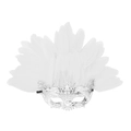 Silver venetian masquerade mask with ornate white feathers for halloween costume parties - Silver Feather Fox